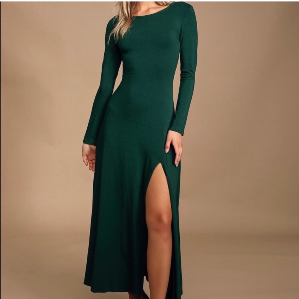 Lulu’s Swept Away Forest Green Maxi Dress XL
